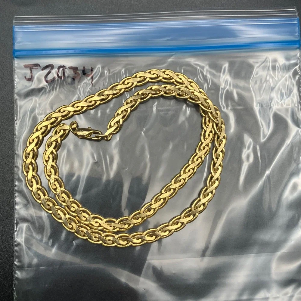 Vintage Braided Chain Necklace Gold Tone Chunky Layering 17in